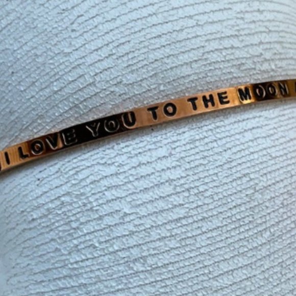 Valentine's Day Mantraband Bracelet Gold Tone "I love You To The Moon and Back" - Picture 10 of 12